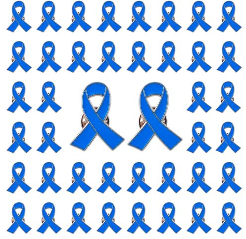 WANDIC Lot de 50 épingles à Ruban Bleu pour la Sensibilisation au Cancer du Colon - Broches en émail pour Homme ou Femme