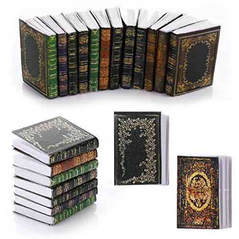 Molain Miniaturen Puppenhaus-Bücher, Mini-Bücher, Puppenhaus-Zubehör, 1:12 Miniaturen, Bücher, Puppenhaus, Dekoration, Zubehör für Puppenhaus, Arbeitszimmer, Schlafzimmer, Bibliothek (12 Stück) B