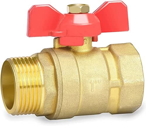 drado Kugelhahn Messing 1 Zoll mit Flügelgriff rot, Kugelhahn 1 IG/AG DN25 PN16 für Wasserleitungen/Wasserhahn
