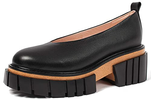 L37 - Womens Pumps Slow Down Baby, Women's Platform Pumps, Mary Jane Shoes for Women, Loafers, Women's Handmade Shoes, Natural Leather Ladies Shoes, Comfortable and Elegant - Black