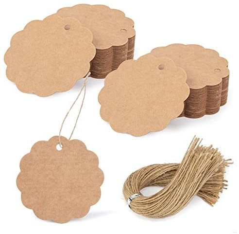 HAKACC 140 Stück Runde Geschenkanhänger, Ø6cm Kraftpapier Etiketten mit Juteschnur, Blanko Anhänger zum Beschriften für Hochzeit, Geburtstag, Halloween, Erntedankfest, Weihnachten