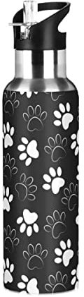 Borraccia in acciaio inox con cannuccia, stampa zampa personalizzato, bottiglia d'acqua sportiva per bambini adulti, a tenuta stagna, 600 ml