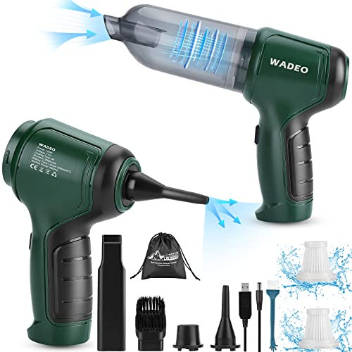 WADEO Aspirador de Mano 3 en 1 Inalámbrico, Mini Aspirador de Mano con Fuerte Succión Recargable, Aspirador de Coche Inalámbrico con 4 Boquillas y 2 Filtros, Ideal para Coche, Hogar, Oficina