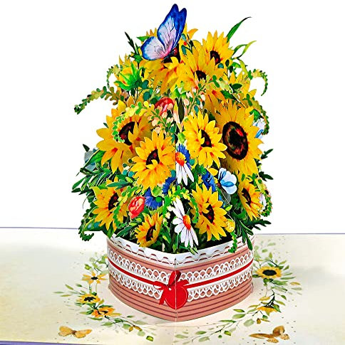 CUTPOPUP Sunflower - Geburtstagskarten für Frauen, Muttertagskarte, Pop-Up-Geburtstagskarte, Geburtstagskarte Frau, 3D-Gruß an Ihre Mutter, Frau, Tochter (Sonnenblume mit rosa Vase) US8FL137