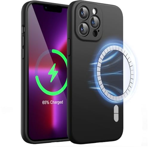 JETech Magnetic Silicone Case for iPhone 13 Pro 6.1-Inch, Compatible with MagSafe, Phone Cover with Camera Lens Full Protection (Black)