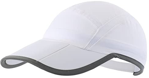 Magracy Unisex Schnell trocknende Sportmütze Sommer Faltbare Laufmütze mit reflektierendem Krempe Outdoor atmungsaktivem Netz-Hut, Weiß