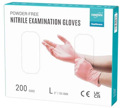 EUROPAPA® 200x Einweghandschuhe Nitrilhandschuhe puderfrei Untersuchungshandschuhe EN455 EN374 latexfrei Einmalhandschuhe Handschuhe in Gr. S, M, L & XL verfügbar (L, Pink)