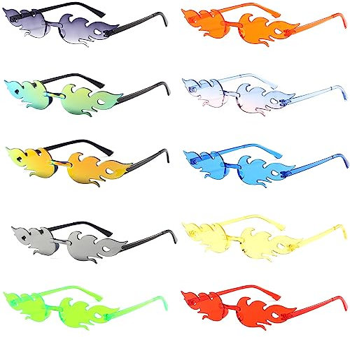 YouYuer 10 Stück Flammen Sonnenbrille,Flammen Brillen,Flammen Party Brillen,Lustige Partybrillen,Party Brille,Randlose Interessant Brille für Geburtstagsfeier,Fasching,Karneval,Malle