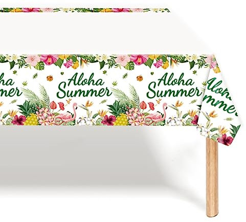 137*274cm Hawaiian Luau Table Cloth Summer Tropical Table Cover,Hawaii Disposable Plastic Table Cover,Aloha Tropical Palm Leaves Flamingo Tablecloth for Kids Birthday Beach Hawaiian Party Decorations