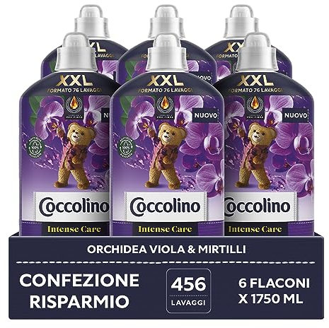 Coccolino Weichspüler Konzentrat Orchidee Lila und Blaubeeren, Weichspüler Intense Care mit Pro-Faser Technologie, XXL-Format 456 Waschgänge, 6 Stück à 1750 ml