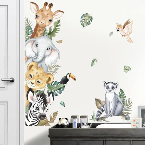 decalmile Wandtattoo Dschungel Tiere Türen Wandaufkleber Safari Elefant Giraffe Wandsticker Babyzimmer Kinderzimmer Schlafzimmer Türen Wanddeko