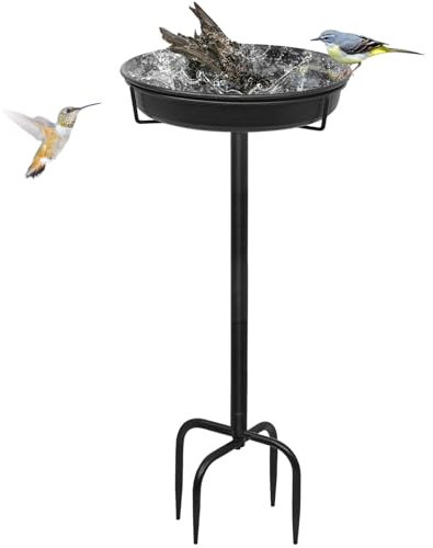 YALINKA 28In Freestanding Birdbaths Bowl Outdoor, Free Standing Garden Bird Bath Bird Feeder Bowl with Metal Stake, Detachable Decoration Spa Birdfeeder for Garden Patio Yard Lawn, New Upgrade(A)