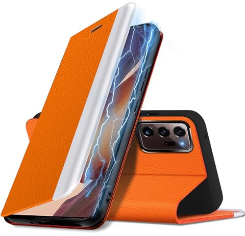 Handyhülle für Samsung Galaxy Note 20 Ultra Hülle, PU Leder Kickstand Handytasche Case, [Kartenfach] [Standfunktion] Note20 Ultra Hülle, 360° Stoßfest Schutzhülle für Samsung Note 20 Ultra (Orange)