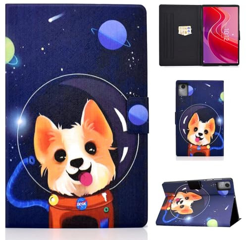 Auslbin Funda de Cuero PU para Lenovo Tab M11 11 2024 - Slim, Lightweight Stand with Auto Sleep/Wake Function, Featuring Feline Designs, Perro Espacial