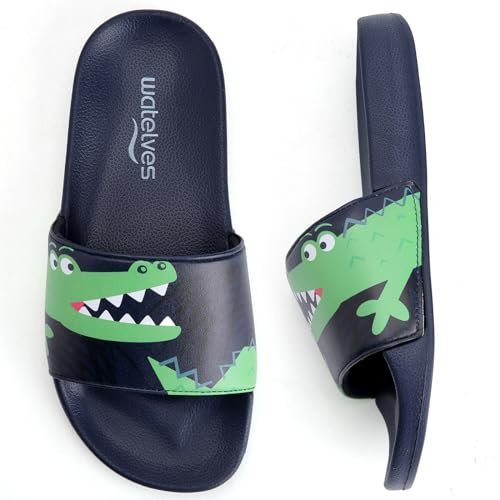 WateLves Badelatschen Kinder Sommer Hausschuhe Badeschlappen Jungen Mädchen Rutschfeste Dusch Badeschuhe Strand Sandalen(Krokodil Blau 30/31EU)