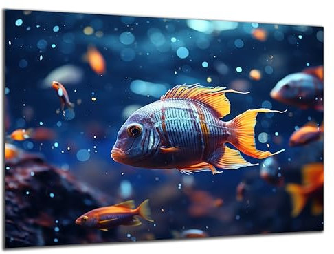 DARO Design - Wand-Bild 6mm HDF 40x30 cm Unterwasser bunter Fisch - Wand-Deko Bilder Wohnzimmer