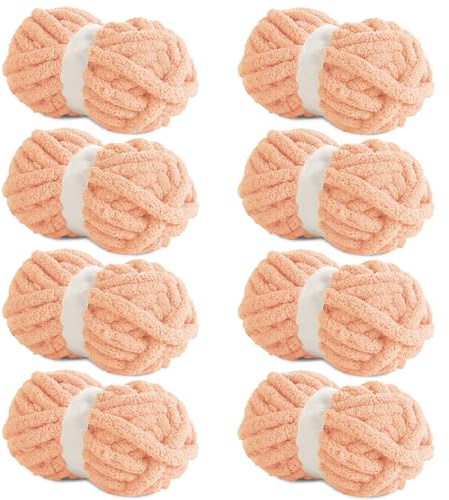 HOMBYS Apricot Pink Chunky Chenille-Garn zum Häkeln, sperriges, dickes, flauschiges Garn zum Stricken, super sperriges grobes Garn für Handstricken, Decke, weiches Plüschgarn, 8 Jumbo-Pack (27 m, 227