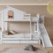 Etagenbett mit charakteristischen Fenstern und vierstufiger Kipptreppe, 90x200 & 120x200cm Kinder und Mutterbett mit mit Rutsche, mit Zwei Schubladen, Bettrahmen aus Massivholz