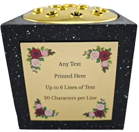 [Custom] Personalised Black Stone Effect Memorial Rose Bowl Grave Marker Flower Pot Vase With Flower Design D3