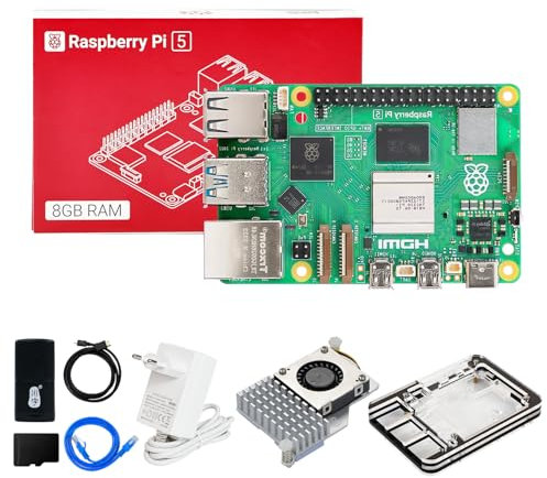 Yahboom Raspberry Pi 5 Starter Kit 8GB,64GB SD Card,Pi 5 Case Official Active Cooling, 27W 5.1V 5A USB C Power Supply, HDMI Cable Ubuntu20.04 ROS2 (8GB-Official Cooler Kit)