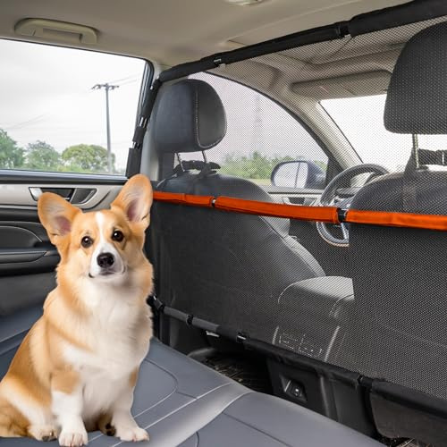 Furggis Hundeabsperrung für Auto, 127 cm breite SUV Hundebarriere für Laderaum & 2. 3. Reihe Sitze, stabile Hundeabsperrung für kleine SUV & LKW mit durchsichtigem Netzgewebe, Rücksitzteiler für