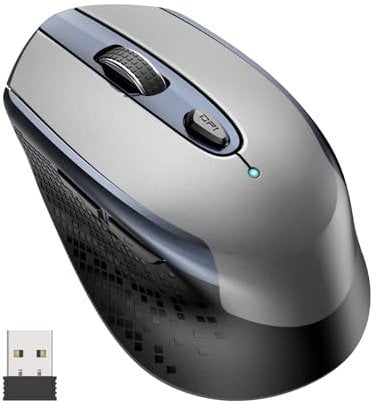 Wireless Mouse, 6 Efficient Buttons, 2.4GHz with USB Mini Receiver, Suitable for Hand Size & Comfortable Grip, Silent Design, Optical Tracking for Laptop PC Computer Tablets Windows Linux, Gray