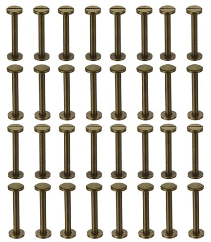 PATIKIL 25 Ensembles de Vis Chicago, Vis de Reliure Fendue à Tête Fendue de 30 mm en Laiton pour Ceinture en Cuir, Albums Photo Scrapbook, Couleur Bronze