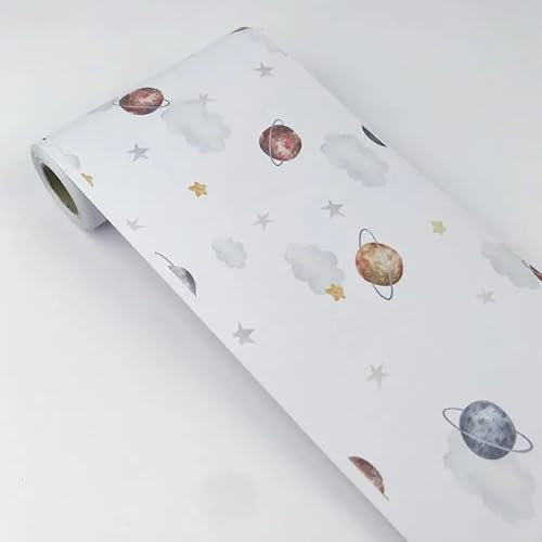 Guest Ruyunlai Tapetenbordüre Selbstklebend Planet 12cm X 500cm für Badezimmer Wohnzimmer Küche Verdicken PVC Dekorative Bordüre Abnehmbare Wasserdicht Taille rahmen Wandtattoo