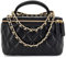 M-ioi-M Kleine Geldbörse aus echtem Leder, gesteppt, Crossbody-Tasche für Damen, Mini-Handtasche mit Tragegriff oben und goldfarbenem Kettenriemen, Schwarz, Small