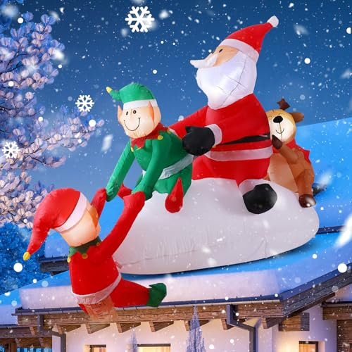 GlobaLink Papá Noel Inflable 2,72M, Decoración navideña Papá Noel Inflable IP44 con Luces LED Papá Noel trepador, Papá Noel para Ventana de Pared de Techo Figura de decoración navideña