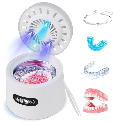 Limpiadores Ultrasónicos Para Dentaduras Postizas 45000Hz,Esterilización UV,3 Velocidades,Función De Secado,Limpiadores Ultrasónicos Para Alineadores Dentales,Mordida Dental,Prótesis Dentales