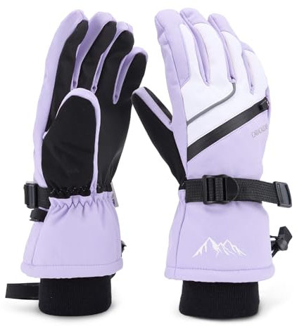 Caracaleap Skihandschuhe Männer Frauen Schnee Handschuhe Winddicht Winter Wasserdicht Lila S