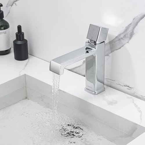 LakeBayMZC Wasserhahn Bad,Wasserfall Waschtischarmatur Bad für Waschbecken,Einhebelmischbatterie Waschbecken mit Auslauf Höhe 110mm,Messing Chrom