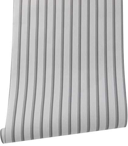 Beswitory 3D Effect Light Grey Wood Slat Wallpaper Light Grey Wood Effect Wallpaper Wall Panel Feature Textured Wallpapers for Bedroom Adults Hallway and Stairs Retro Feature Wall
