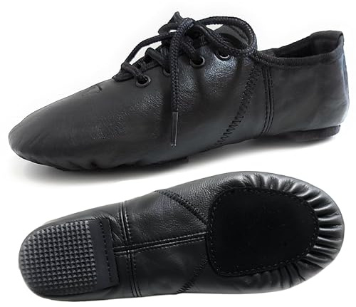 Jazz Shoes Split Sole Lace up Black Leather Modern Stage Dance Shoes