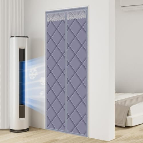 Magnetic Thermal Insulated Door Curtain Windproof and Soundproof Temporary Door Blanket for Winter Insulation Keep Warm (Gray W130*H220cm)