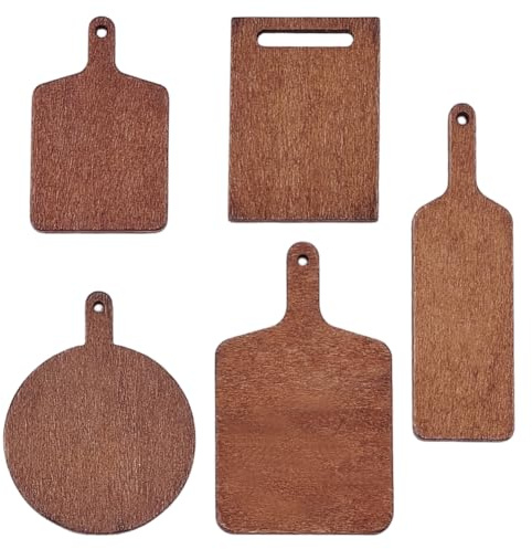 GOMAKERER 5pcs mini Planche à Découper en Bois Planche à Découper pour Maison de Poupée avec Poignée en Bois pour Hacher la Charcuterie et la Mise en Scène de la Cuisine de la Maison de Poupée