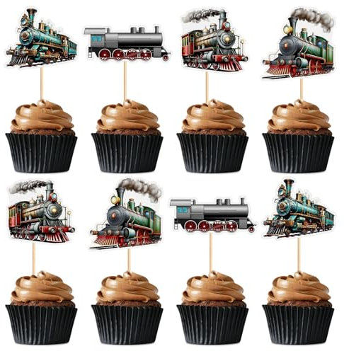 Blumomon 28 Stück Zug Cupcake Toppers Geburtstag des Jungen Cupcake Toppers Dekoration für Familienfeiern