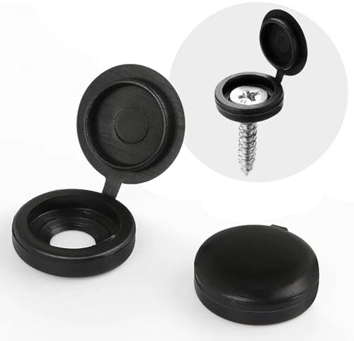 LEPEVNEY Black Plastic Hinged Screw Cover Caps 5.8mm Hole Fold Snap Washer, 50 Pieces Pack