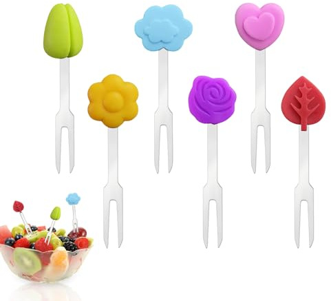 FAINCA 6 Piezas Inoxidable Tenedores de Frutas de Acero, Tenedores Fruta, Fruta Lindos, Tenedor Reutilizable, para Lonchera Fiesta Té CumpleañOs Colegio