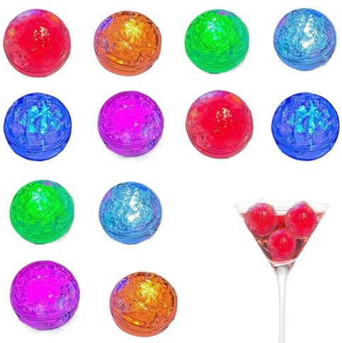 12 Stück LED Eiswürfel - Leuchtende, Blinkende Eiswürfel für Getränke - Wasserdicht & wiederverwendbar - Farbwechsel Deko für Party, Bars, Hochzeit, Champagner, Whisky & Cocktails