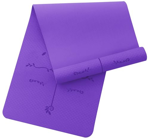 Narwhal Yogamatte mit Ausrichtungslinien, Rutschfeste Sportmatte, 6 mm TPE, 183 x 61 cm