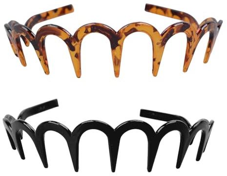 2 Stück Zickzack Haarreifen Zick Zack Haarreif Damen,Haarreifen Damen Brillenträger,haarreifen mit Klammern Headbands,Zickzack Haarreif mit Klammern Schwarz,Zig Zag Headband Leopardenmuster