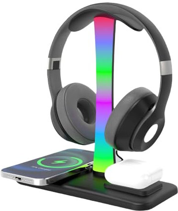 4-in-1-Kopfhörerständer mit 15 W kabellosem Ladegerät für AirPods Max/Pro iOS-Uhr und Kopfhörer (schwarz)