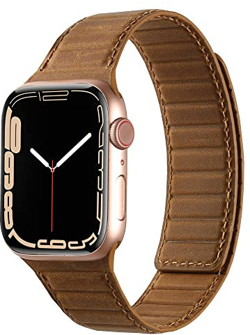 Compatible with Apple Watch Band 49mm 46mm 45mm 44mm 42mm 41mm 40mm 38mm, Magnetic Leather Strap for iWatch Series 10/9/8/7/SE/6/5/4/3/2/1, Ultra 2/1 (Brown, 38mm/40mm/41mm/42mm(Series 10))