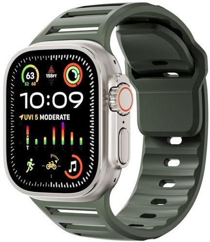 IENYU Correa deportiva de silicona para Apple Watch Band Ultra 49mm 45mm 44mm 42mm Series10 46mm 42mm Correa de reloj Pulsera Correa Series 9 8 7 6 SE 5 4 Correas de reloj(Army Green,Series10 42mm)
