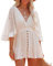 Women's Lace Crochet Romper Dress,Batwing Sleeve Backless Ruffle Dresses,Buttons Down Swing Beach Dress (White, L)
