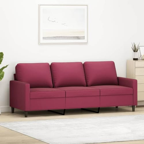 Emmtore Sofa 3-Sitzer, Loungesofa Couch mit Armlehnen Rückenkissen, Wohnzimmersofa Designsofa mit Metallgestell, Sitzmöbel Dreisitzer Samt,Weinrot,180 cm