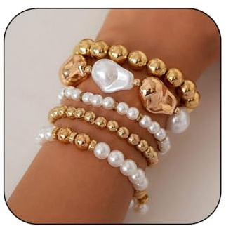 Yean Pearls Chunky Bracelets Gold Stapelbares Armband-Set Sommer-Handketten-Accessoires für Frauen (Gold A)