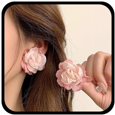 Cybche Boho Spiaggia Rosa Orecchini Tessuto Grande Fiore Perno Orecchini Matrimonio Chiffon Floreale Rosa Orecchino Esagerato Dichiarazione Petalo Borchie Gioielli Per Le Donne